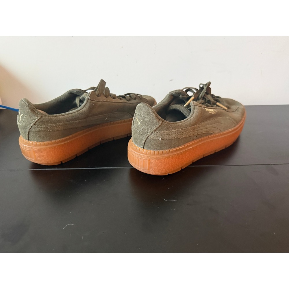Puma Suede Trace Platform Sneakers Olive Green Gum Sole Womens US9.5 Shoes - Picture 3 of 10